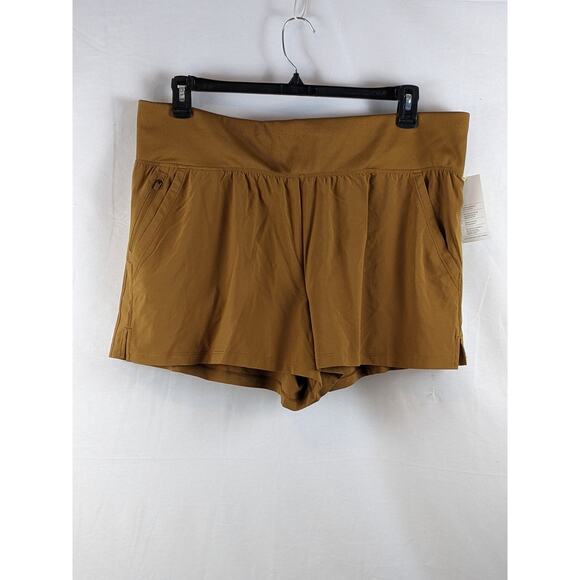 All in Motion Woven Shorts Knit Waist High Rise Stretch Toffee XXL Zipper Pocket - Picture 7 of 8